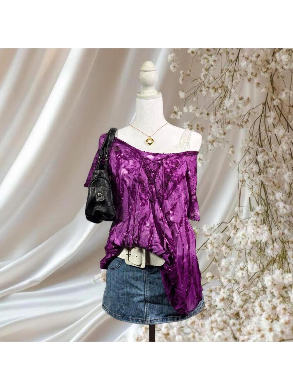 ADVANCE PURPLE TIE DYE PEASANT BLOUSE